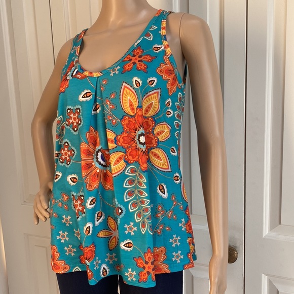 NWOT Romantic Hut Womens M Floral Fun Tank Top. Turquoise and Orange. - Picture 3 of 11